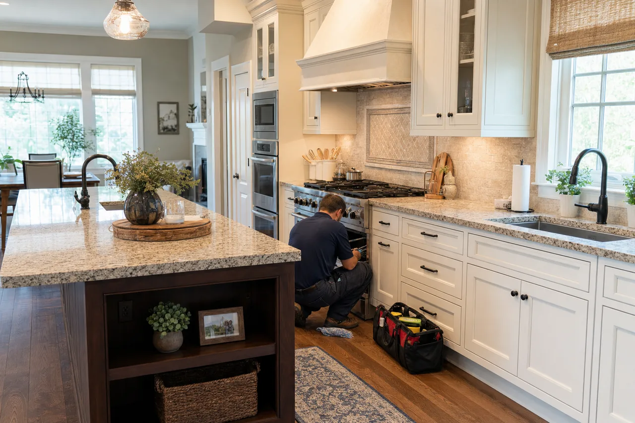 A luxury kitchen with built-in stainless appliances up close