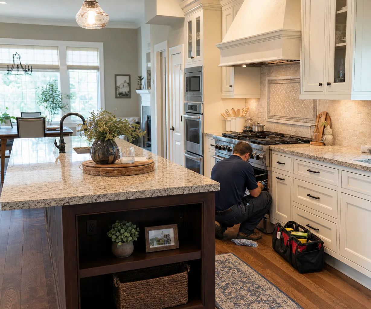 A luxury kitchen with built-in stainless appliances on a same-day visit